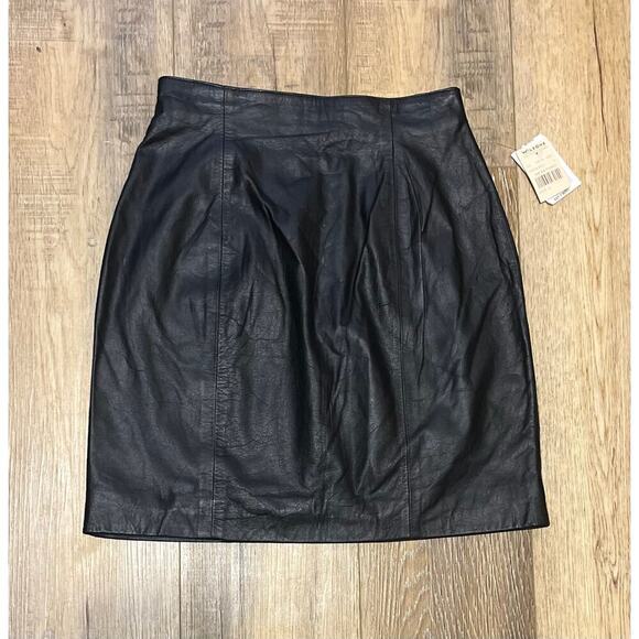 Vintage Wilson's Leather Black Mini Skirt Sz 6 NEW! Classic Timeless Mob Wives - Picture 1 of 9